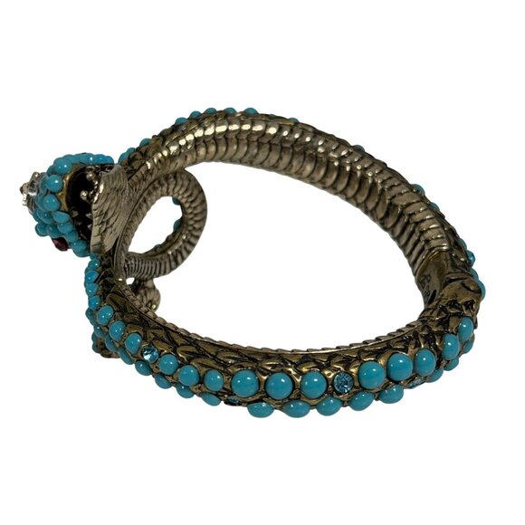 VTG Betsey Johnson Gold-Tone Crowned Snake Bracelet Faux Turquoise +Rhinestones - Picture 4 of 8